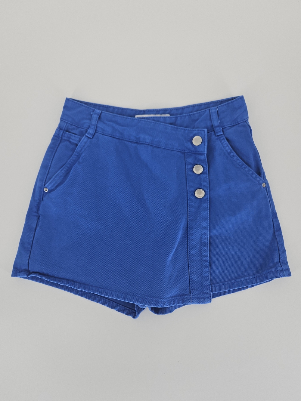 Zara Blue Denim Skort Women's XS Wrap Front Button Detail Mini Shorts Skirt